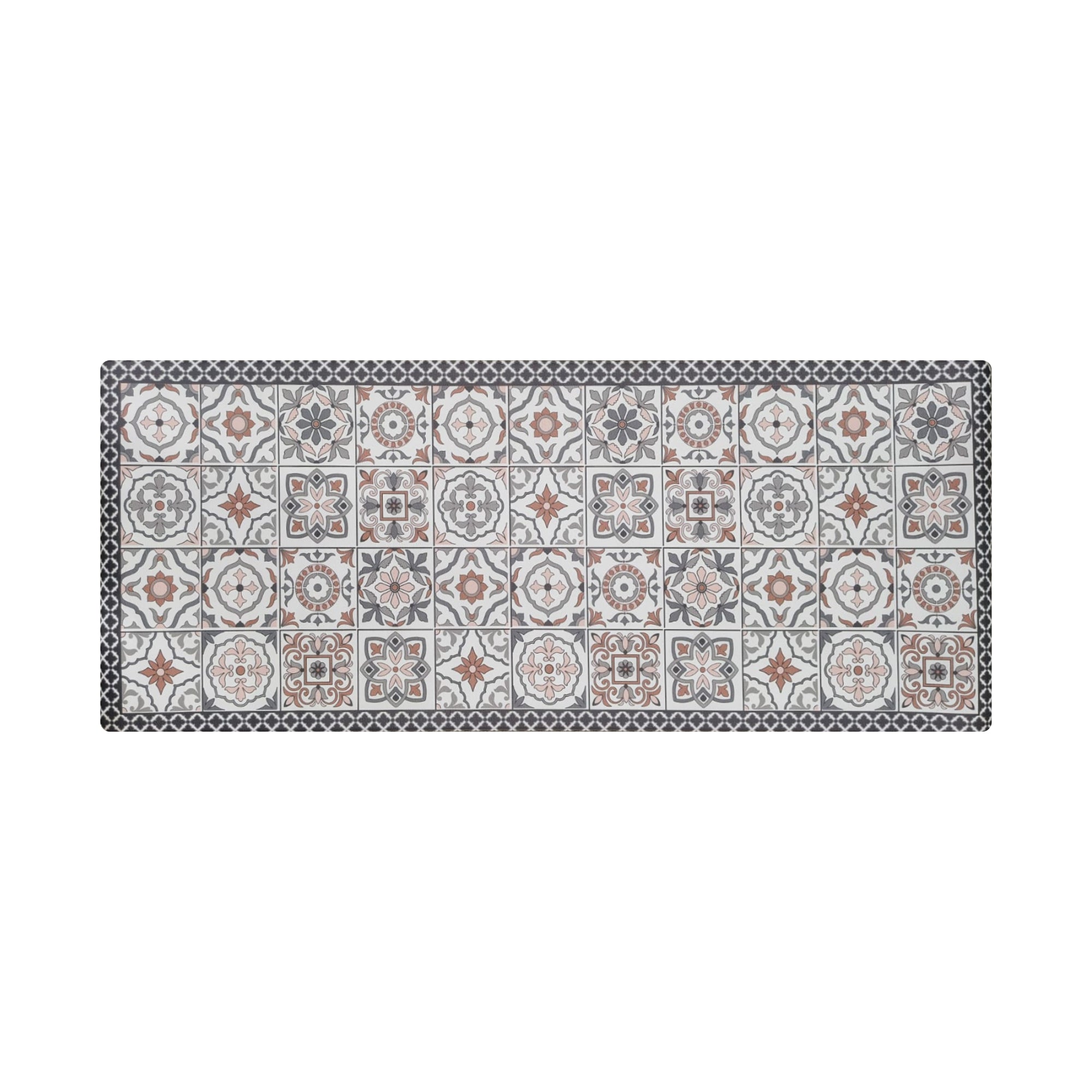Alfombra de cocina que aporta confort, protección y estilo. Su diseño tipo mosaico y material resistente la hacen ideal para zonas de uso frecuente, brindando comodidad al estar de pie y fácil mantenimiento diario.