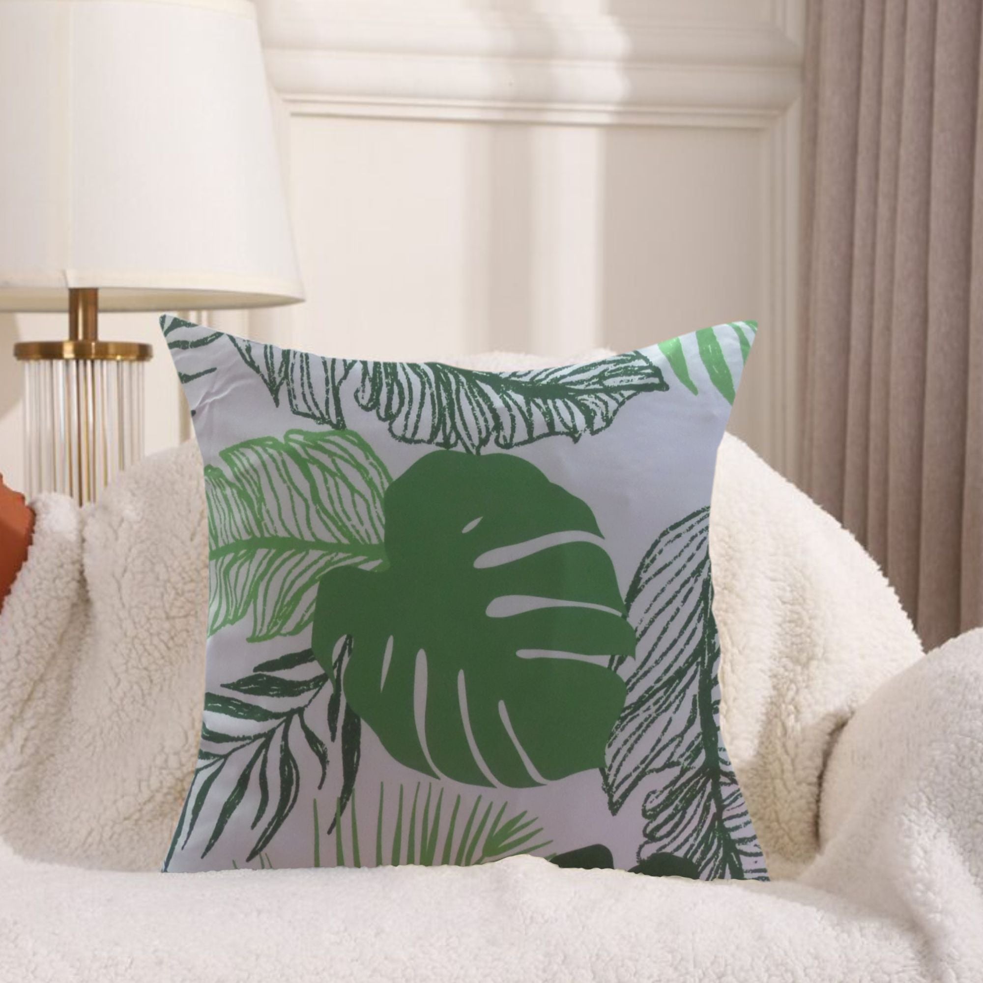 Cojín decorativo hojas que aporta confort, estilo y calidez al hogar. Su textura agradable y material resistente lo hacen ideal para salas y dormitorios, mejorando el descanso y renovando la decoración diaria.
