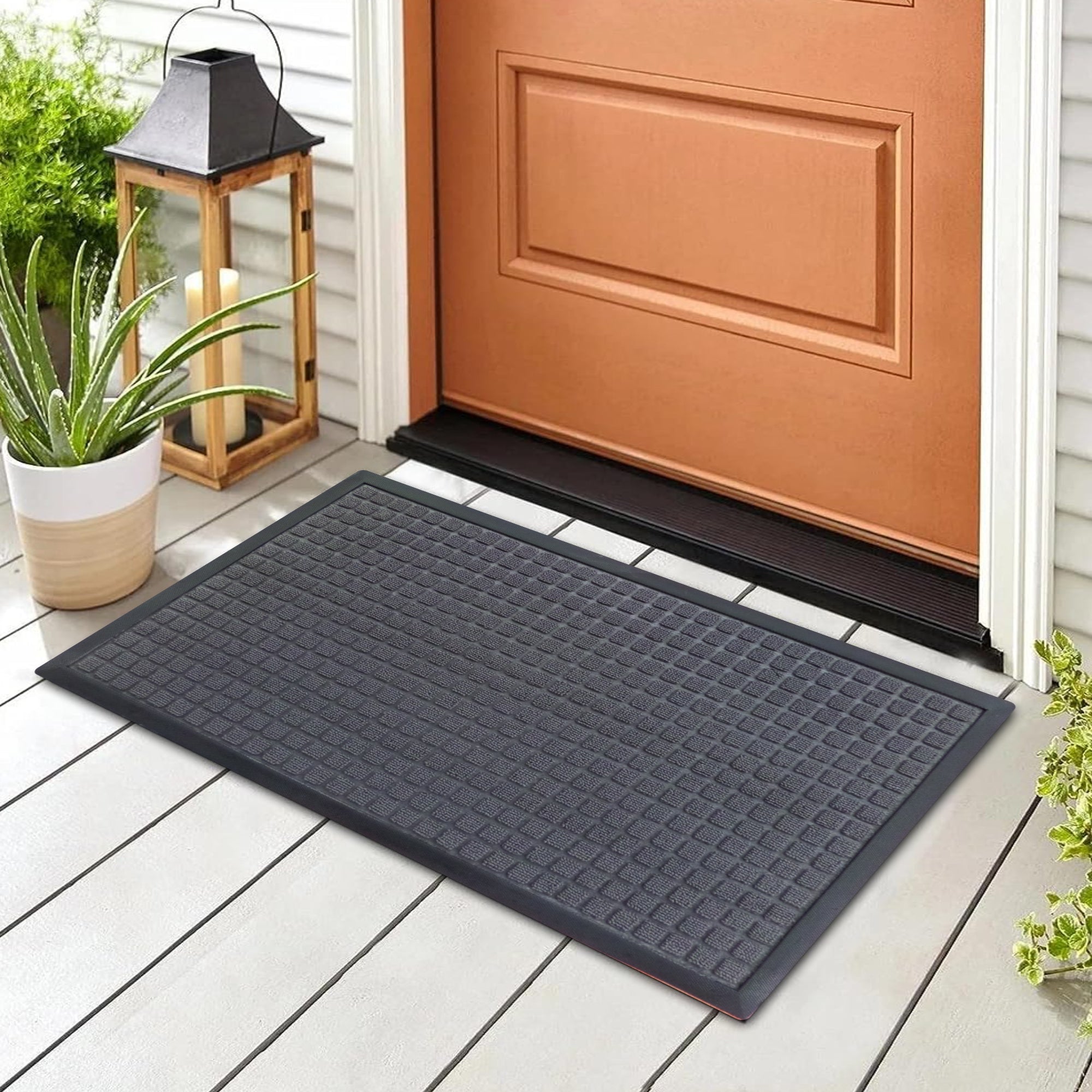 Tapete De Entrada Cuadros 45x75 Cm Gris