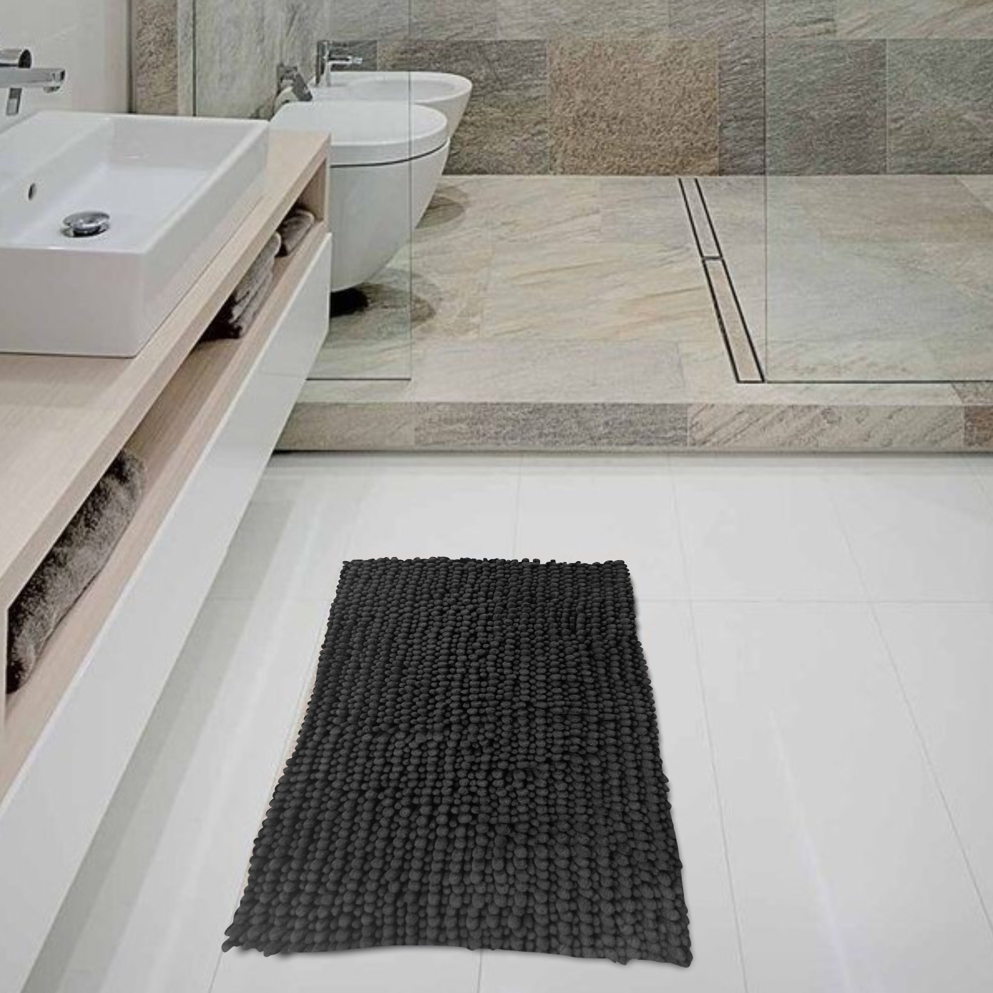 Alfombra De Baño Mix Chenille 40x60 Cm Gris Oscuro