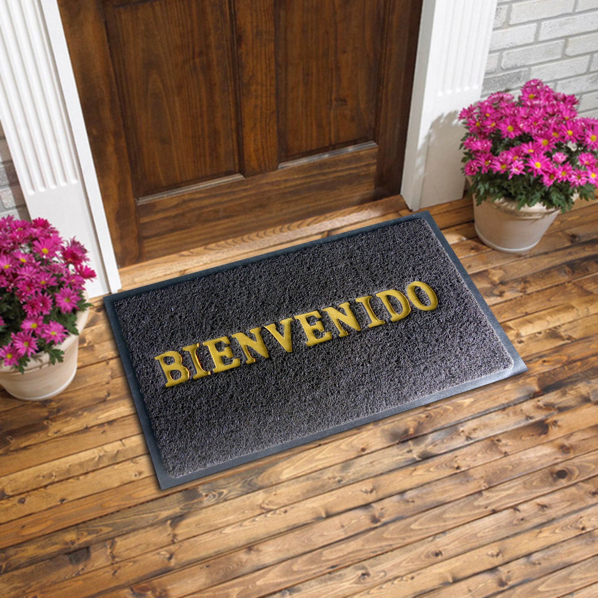 Tapete De Entrada Bienvenido 38x58 Cm Gris Setx2 Unidades